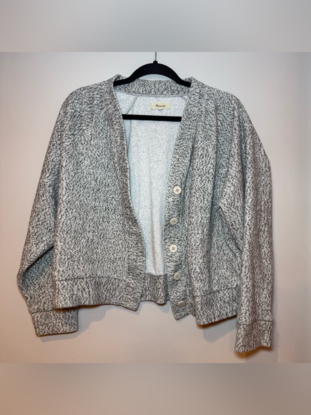 Madewell Women's Brushed Bouclé Raglan-Sleeve Cardigan Sweater Gray Size Medium
